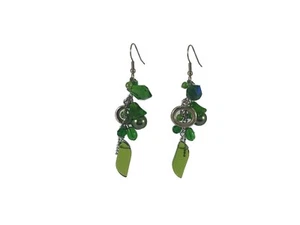 Green Long Drop Earrings Crystals & Chains (086) - Picture 1 of 1