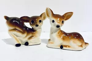 Vtg Deer/Fawn/Anthropomorphic Salt&Pepper Shakers Japan Cork Stoppers 4” X 3” - Picture 1 of 7