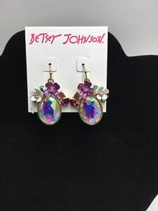 $32 BETSEY JOHNSON FLORAL STONE CLUSTER DROP EARRINGS OPULENT  A12