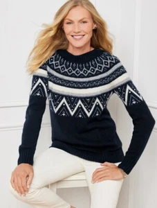 Nuevo con etiquetas Pullover Talbots Yugo Cuello Barco Isla Justa Mezcla de Lana Nórdica S Azul Marino Acogedor Grand - Imagen 1 de 12