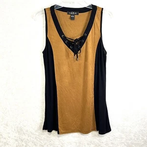 AUGUST SILK Faux Suede Tank Top Womens L Tunic Length Brown Black Beach Summer - Picture 1 of 11
