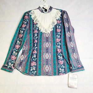 Vtg. Roper Colorful Frontier Long Sleeve Blouse Shirt Women 11/12 Floral Teal - Picture 1 of 15