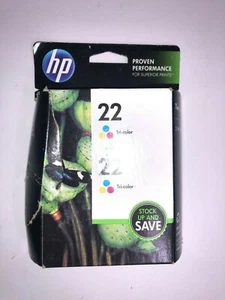 HP 22 Tri Color Ink Cartridge Twin Pack CC580FN JAN 2014 NEW - Picture 1 of 2
