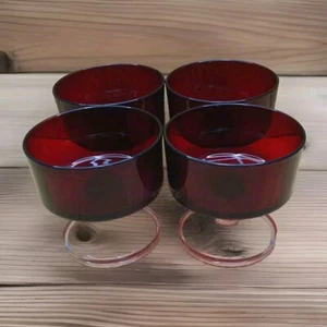 Vintage 70’s x4 Luminarc French Ruby Red Glass Sundae/Trifle/Dessert/Bowls (O¹) - Picture 1 of 3