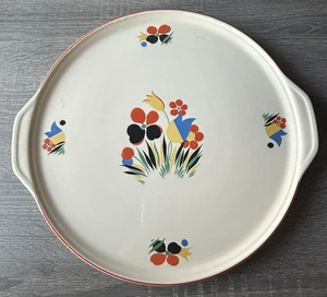 Universal Cambridge Stoneware Cake Plate Circus Floral Ivory Red Blue Black 13" - Picture 1 of 6