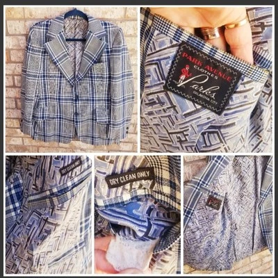 Casaco esportivo xadrez azul branco Park Avenue blazer jaqueta 2 botões (masculino 42R LG) - Imagem 1 de 4