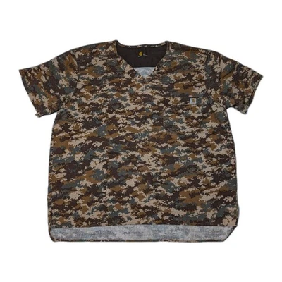Carhartt Brown Camouflage Camo Scrubs Top Men's Large Ripstop V-Neck - Image 1 of 4
