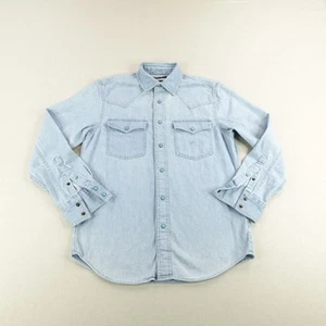 Banana Republic Shirt Men Small Chambray Turquoise Pearl Snap Western Hemp Blend - Picture 1 of 12