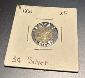 1861 Three 3 Cent Silver Trime 3CS- Type 3, XF/AU Details - Picture 1 of 5