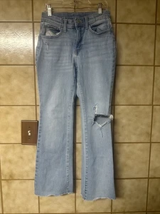 Girls Curvy Bootcut Distressed Jeans, 90’s Retro Y2K Urban Schoolcore, Sz 14 Reg - Picture 1 of 9