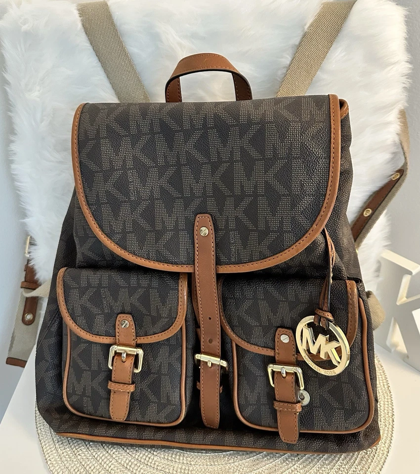 Mochila grande con cordón con logotipo MICHAEL KORS MK bolso de cuero marrón en muy buena condición Foto 1 de 3