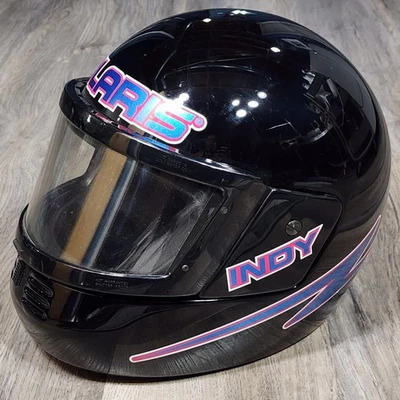 Vintage Polaris Indy Snowmobile Helmet Full-Face Black Blue Pink USA Size Large - Image 1 of 4