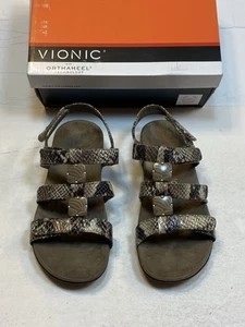 Vionic 7 Womens Sandals Shoes Adjustable Amber Natural Snake Tan Brown Black Box - Picture 1 of 6