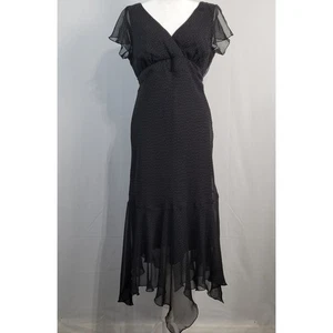 Vintage Surplice Empire Taille asymmetrischer Saum Kleid Gr. 10 schwarz Y2K Retro - Bild 1 von 9