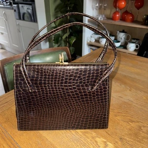 Vintage Hilmar Handtasche braun Krokodilleder sehr guter Zustand Anfang 60er - Bild 1 von 18