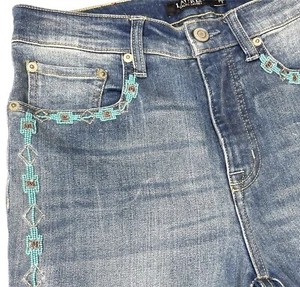 Lauren Ralph Lauren Aztec Tribal Motif with Turquoise Beading Skinny Ankle Jeans - Bild 1 von 14