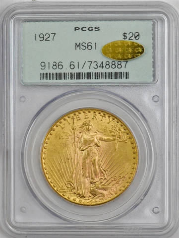 1927 $20 Saint Gaudens MS61 Green Label PCGS ~ Gold CAC 945002-21 Cover