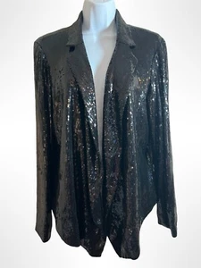 Carmen Marc Valvo  NWT Jacket Evening Black Sequin Drape Front Long Sleeve L - Picture 1 of 6