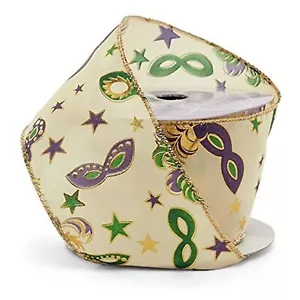 Mardi Gras Mask Wired Ribbon - 2 1/2 Inches Wide x 10 Yards (56116801) - Picture 1 of 1