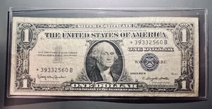 *STAR NOTE* 1957 $1 Silver Cert Series B-Serial # *39332560B w/ Sleeve - Picture 1 of 4