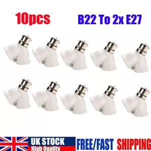 B22 To 2x E27 Bayonet Light Bulb Lamp Converter 10xAdapter Screw Socket Splitter - Picture 1 of 5