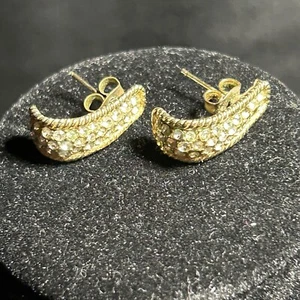 VTG 10k Gold Clear Rhinestones Half Hoop Butterfly Stud Earrings 1985 - Picture 1 of 22
