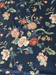 Vtg Jay Yang Fabric Blue Floral Chintz Preshrunk Scotchgard 55" 1.22 yards Decor - Picture 1 of 8
