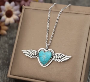 Turquoise heart angel wing necklace - Picture 1 of 1