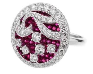 Magnificent Antique Vintage Style Vivid Pink Ruby & White CZ 3.76TCW Rare Ring - Picture 1 of 6