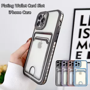 Wallet Card Slot Clear Silicone Phone Case For iPhone 15 14 13 12 11 Pro Max 8 7 - Picture 1 of 12