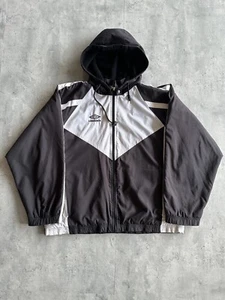 Vintage 90s UMBRO Striped Jacket Coat Zip Up Fleece Lined Black White L USA - Picture 1 of 5