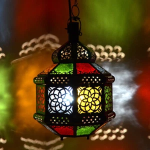 Orientalische Lampe Mehrfarbig Marokkanische Leuchte Laterne Bunt Deckenlampe - Bild 1 von 5