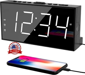 Reloj despertador digital con pantalla LED para mesita de noche en el dormitorio - Picture 1 of 7
