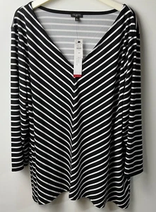 Talbots Women Black & White Striped Plus Size 3X Knit Jersey Top Blouse NWT - Picture 1 of 8