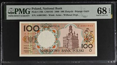 Poland 100 Zlotych 1990 P 170 b Superb Gem UNC PMG 68 EPQ - Image 1 of 3
