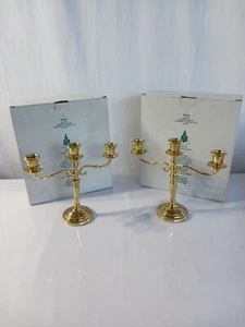 2 VTG Brass 3 Way Candelabra 8.5” PartyLite Bright Gold! Candle Holders - Picture 1 of 7