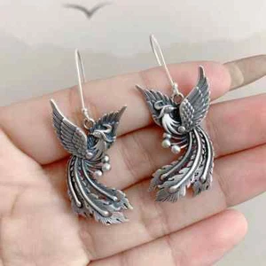 925 Silver Plated Phoenix Earrings for women Tassel Dangle Drop Jewelry Gift - Picture 1 of 5