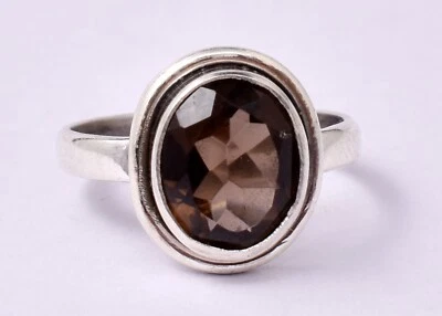925 Sterling Silver Smoky Quartz Gem Rose Gold/Gold Plated Wedding Ring GRS-1208 - Image 1 of 4