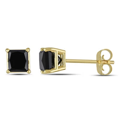 Amour 10k Yellow Gold 1CT TDW Princess Black Diamond Earrings - Image 1 of 4