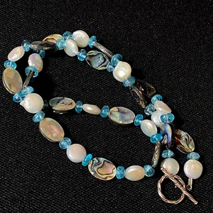 SCHÖNE NACHLASS STERLINGSILBER PERLENTOPAS ABALONE KNEBELKETTE 20 3/4" - Bild 1 von 2