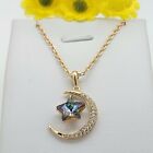 18K Gold Plated Crescent Moon & Movable Shiny Crystal Star Pendant Necklace