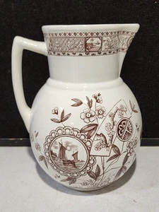 RARE- LARGE THOMAS HUGHES & SON SITKA SHIPS BROWN TRANSFERWARE 11" JUG PITCHER - Picture 1 of 9