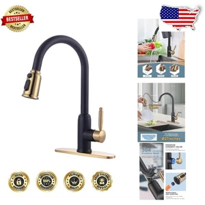 Grifo de cocina negro dorado con rociador extraíble - Elegante acero inoxidable 304 - Imagen 1 de 8
