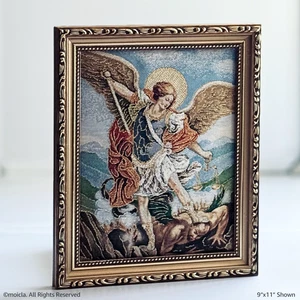 Tapiz de imagen de San Miguel Arcángel marco de 11" - decoración católica del hogar por moicla - Imagen 1 de 4