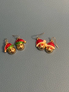 Set 2 Paia Orecchini Pendenti Cappello Babbo Natale Faccia Sorridente - Foto 1 di 5