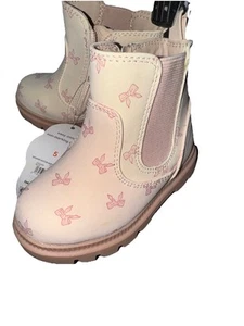 Wonder Nation Infant Girls’ Pink Bows Chelsea Boots Light Pink Size 5 New Tags - Picture 1 of 7