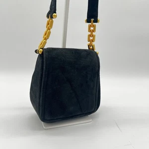 Vintage Frenchy of California Suede Crossbody Bag Black Gold Chain Accent Strap - Picture 1 of 12