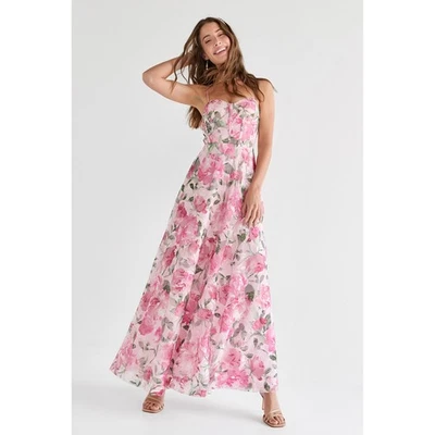 NEW Francesca's Lana Pink Floral Corset Maxi Dress Women's L Formal Prom Party - Image 1 of 4