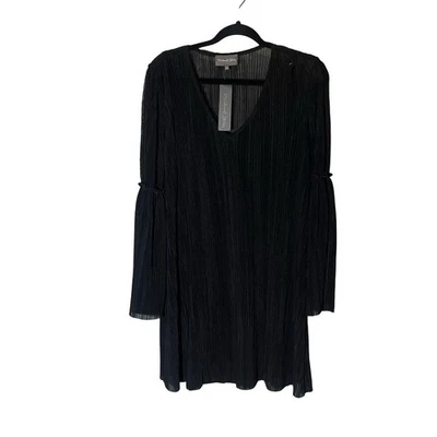 Michael Stars Dress Women's Size Small Black Bell Sleeve Shift Lined Accordion - Image 1 of 4