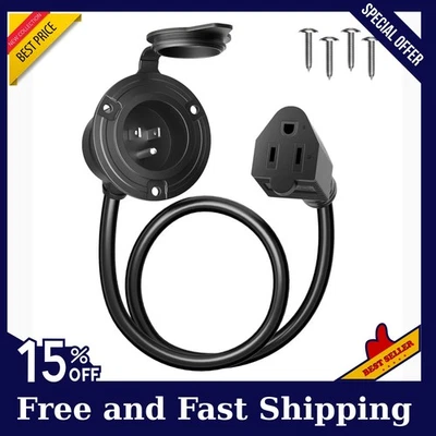 Shore Power Inlet Plug 15 Amp 125V AC Port Plug with Waterproof Cover, RV - Image 1 of 4